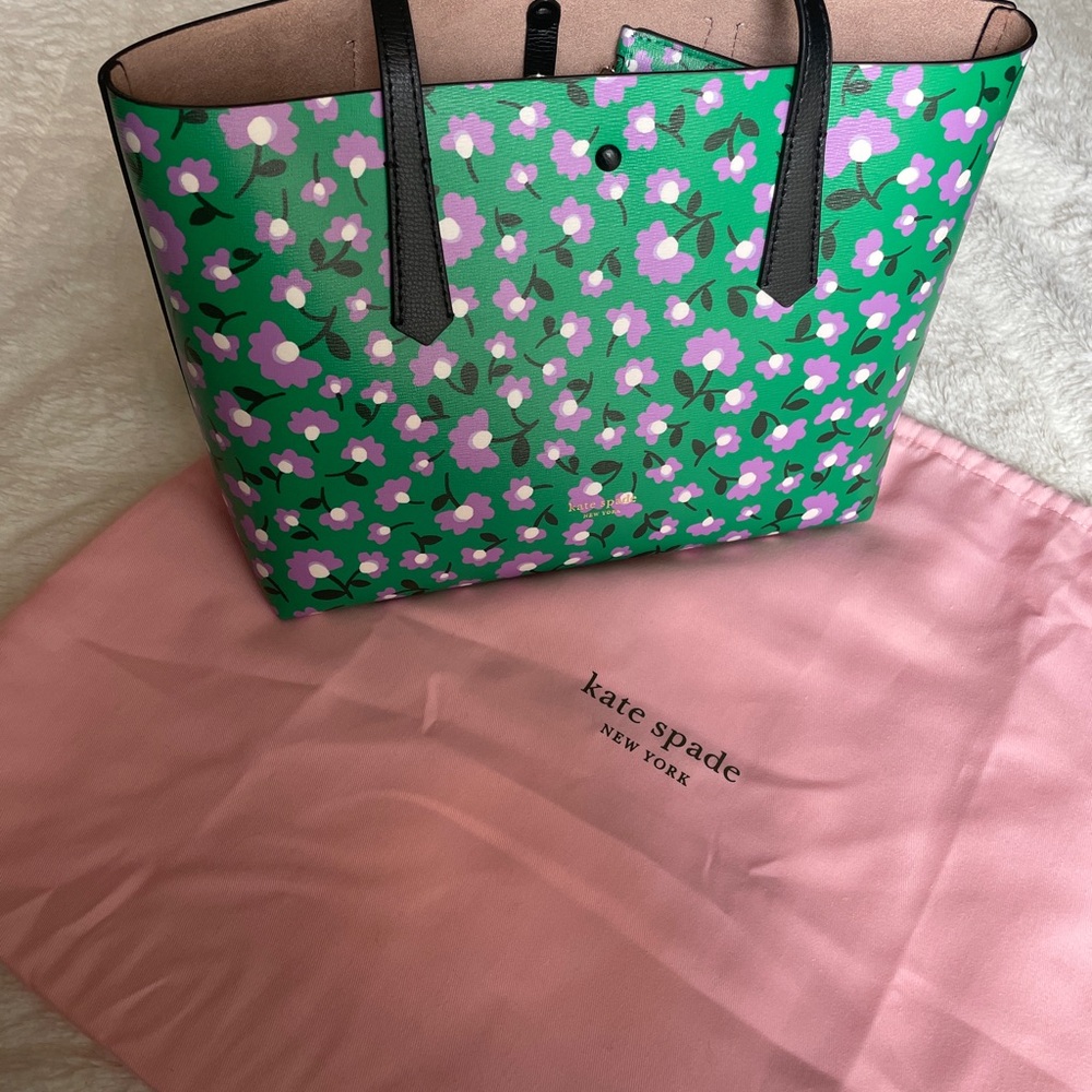 Kate Spade Green and Purple Floral Tote